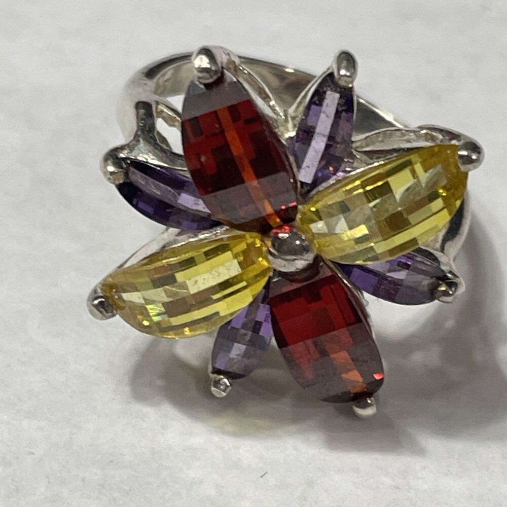 SCHUNKY GEMSTONE FLOWER BOUQUET 925 Cocktail Ring Bold Colorful 7.5